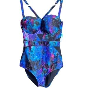 TORRID Vixen Galaxy Mesh Inset One-Piece Swimsuit Size 4